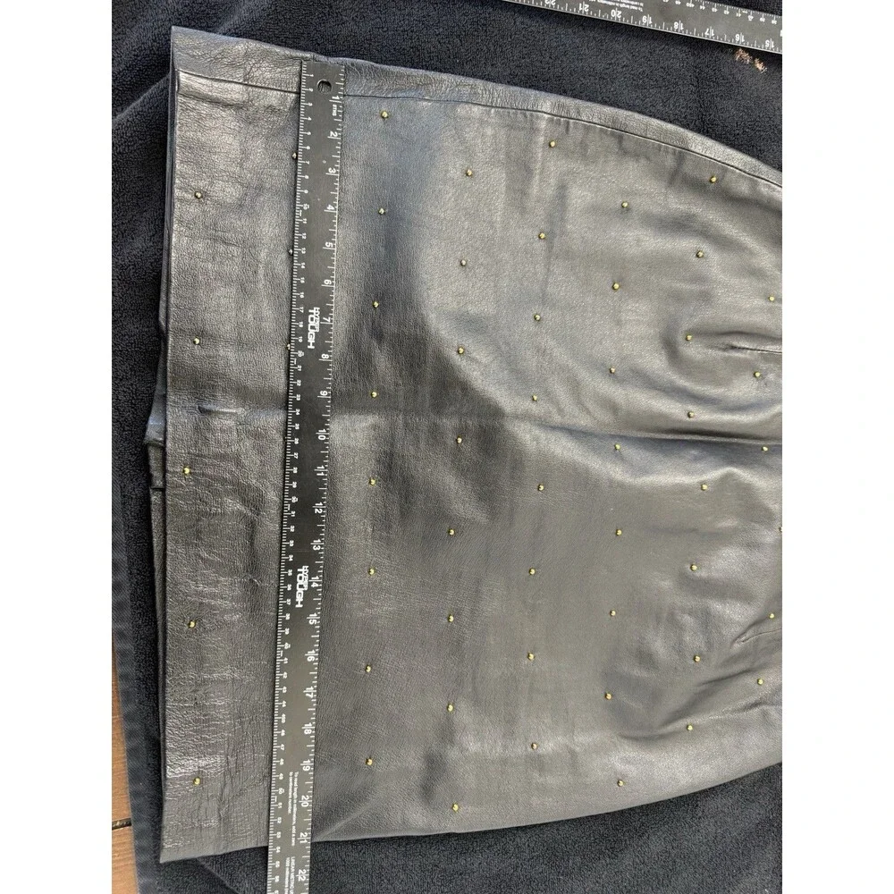 Vintage 90s David Benjamin Genuine Leather Midi Skirt with Studs Women's Size 14 - Picture 6 of 6